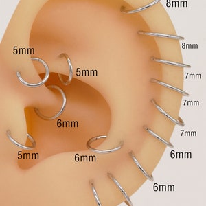 Aro de oro blanco sólido de 14K con bisagras, aro para ombligo, aro Huggie, aro para cartílago, aro para hélice, aro para nariz, joyería para Piercing de 20g/14g imagen 3