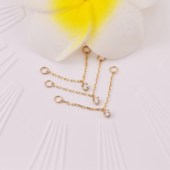 14k Solid Gold Sparkling Dangle Chain Connector Drop Chain Charm Minimalist Jewelry Earring Accessories Helix Chain For Huggie Hoop And Stud