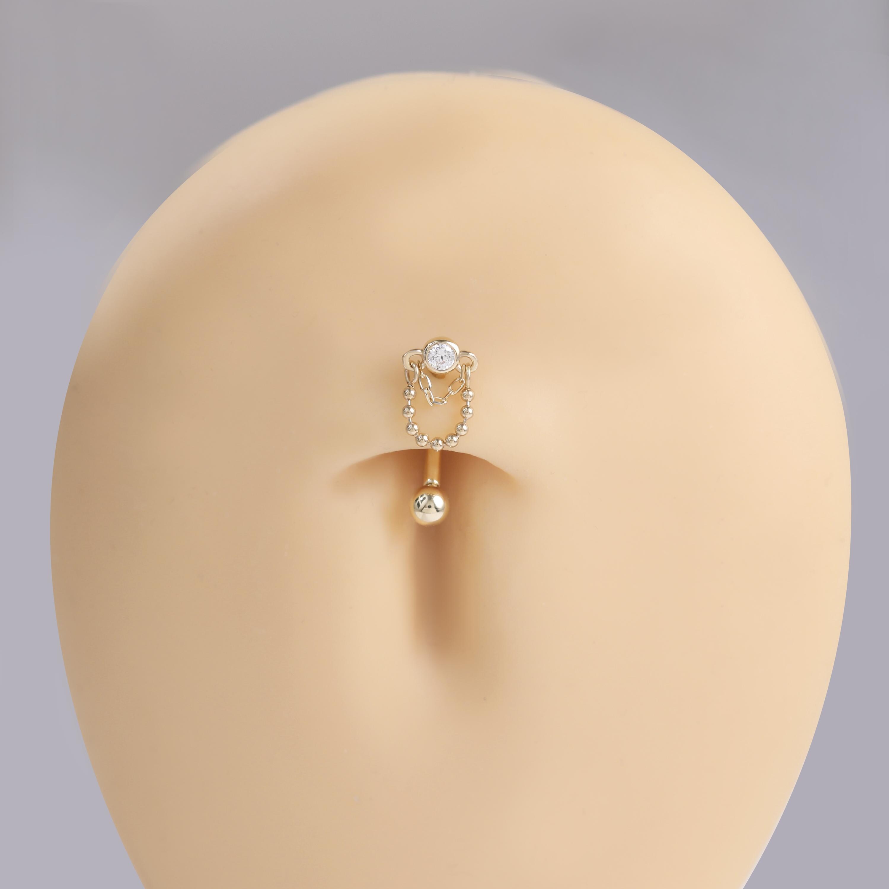 Faux Rook Dangle 14K Solid Gold Dangle Double Chain Rook Piercing: Internally Threaded ...