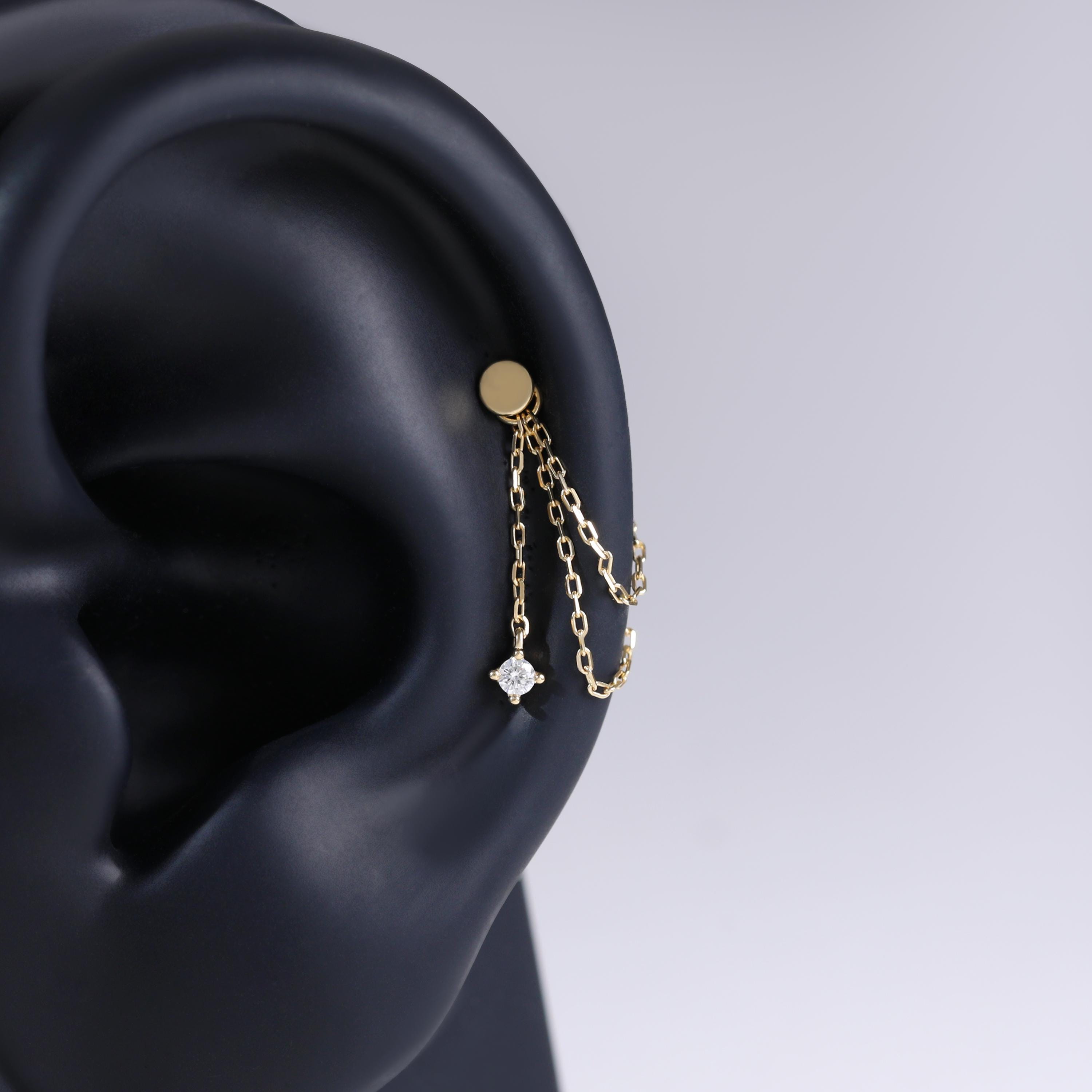 14K Solid Gold Dangle Helix Chain Attachment, Gold Diamond Cartilage ...