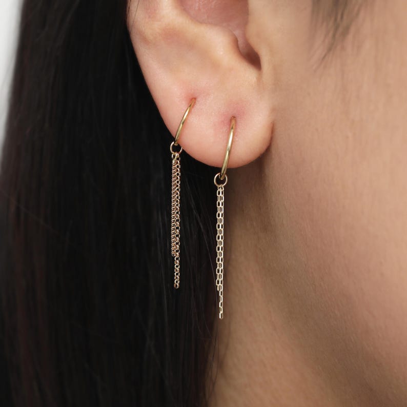 14k Solid Gold Custom Dangle Charm Connector, DIY Helix Cartilage Rook ...