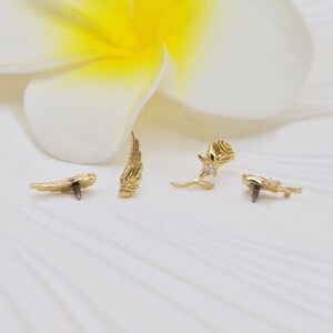 14k Solid Gold Rose Flower Stud Earring Cartilage Angel Wing Piercing Tragus Conch Earring Dainty Flower Helix Stud Screw Flat Back Earring image 5