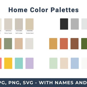 Home Color Palettes With Names and Hex Codes - Digital Swatches for House Interior Designers. House Color Schemes, Home Decor Palette