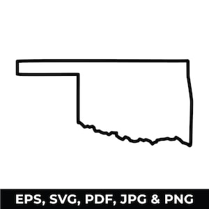 May include: A black and white outline of the state of Oklahoma. The image includes the text "EPS, SVG, PDF, JPG & PNG" at the bottom, indicating file formats.
