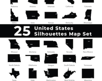 25 US State Silhouettes Vector Map Set (Digital Download)