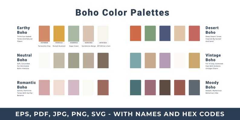 Boho Blue Color Code Boho Chic Color Palettes With Names and Hex Codes | Minimalist Home ...