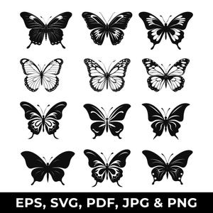Schmetterling SVG | Schmetterling PNG | Schmetterling Silhouette Vektor Set | Schmetterling Clipart | Digitaler Download für Tattoos, Sticker, Cricut Project