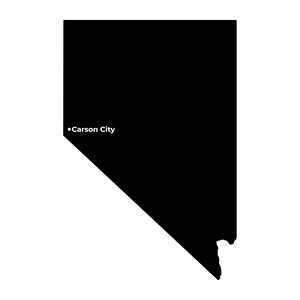 Kaart van Nevada met Carson City State Capital gemarkeerd vectorsilhouet, digitale SVG- en png-bestanden