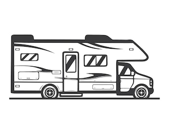 RV Camper Van schwarz Farbe Clipart Vektor-Illustration