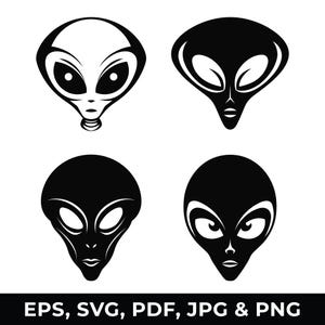 地球外エイリアンヘッドベクターコレクション - デカール、シャツ、ステッカー用のUFOクリップアート