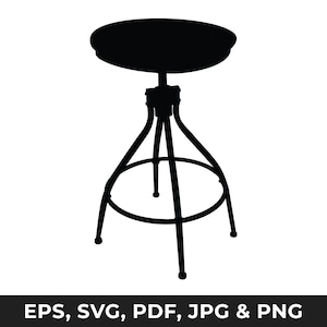 Modern Bar Stool Clipart - Instant Download SVG and PNG Files - Swivel Stool Silhouette Vector Digital Download