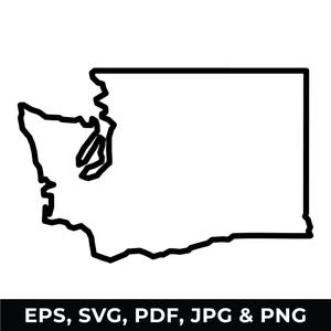 Overzicht van de staat Washington SVG, clipart van de kaart van Washington, overzicht van de staat PNG, digitale downloadbestanden voor Cricut, Silhouette