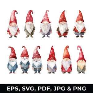 Christmas Gnome Clipart Set, Holiday Nordic Gnomes, Winter Festive Graphics, Digital Download for Commercial Use