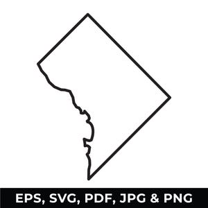 Contour de Washington DC SVG, clipart de carte de Washington DC, Washington dc contour png, fichiers à téléchargement numérique pour cricut, silhouette