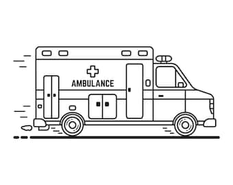 Kids Coloring Ambulance Van SVG Clipart Vector Illustration
