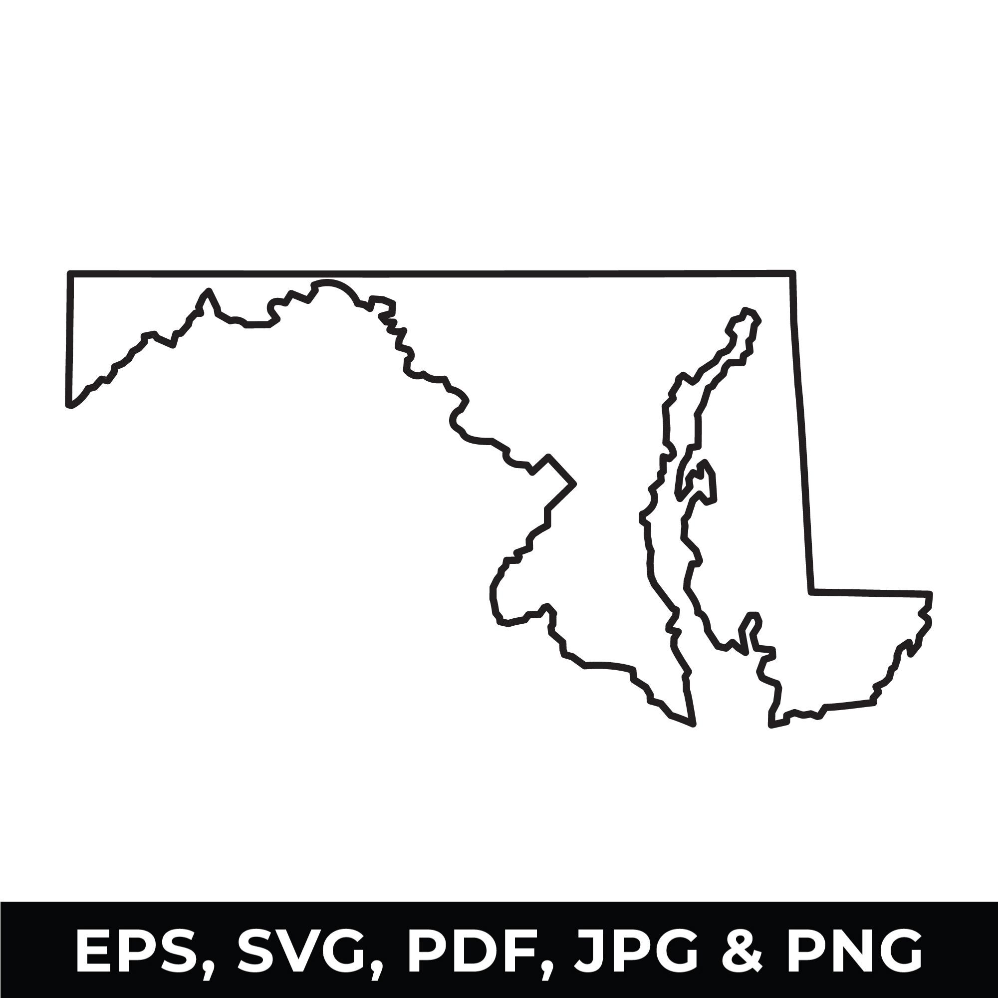 Maryland State Umriss SVG, Maryland Karte Clipart, Maryland Umriss PNG, digitaler Download-Dateien für Cricut, Silhouette Cut Files