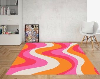 Pink And Orange 70s Rug, Pink Retro Rug, Cool Pink Wavy Rug, Wavy Trippy Rug, Psychedelic Area Rug, Groovy Orange Vintage Style Rug, 70s Rug