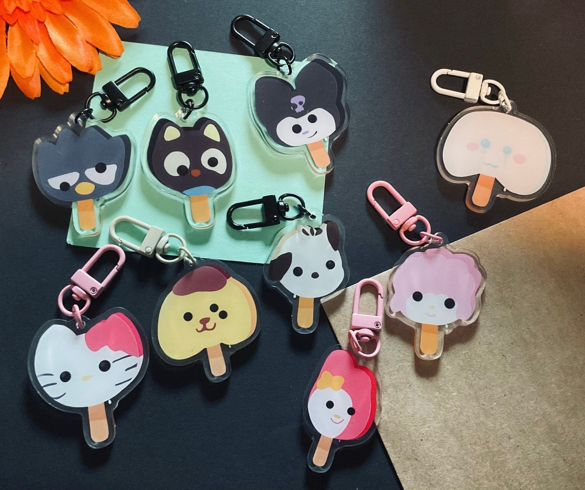 Sanrio Popsicle Keychains Hello Kitty My Melody Tuxedo Sam Pom Pom