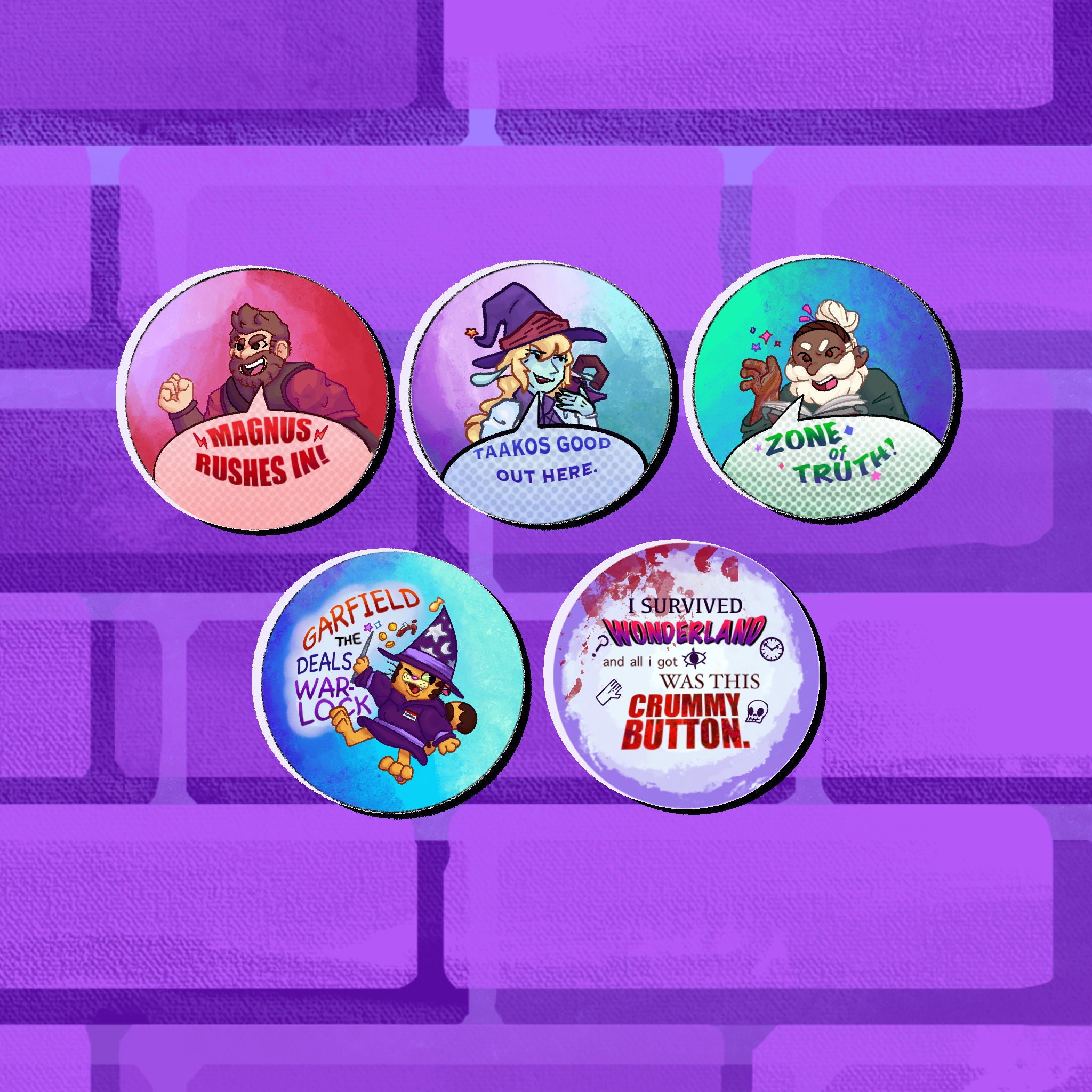 The Adventure Zone Balance Button Pins Taako Magnus Burnsides