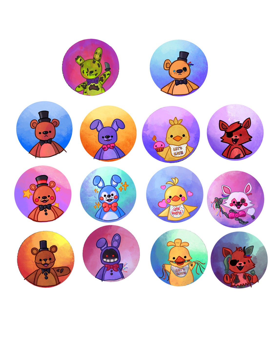 Five Nights at Freddy’s Fnaf Button Pins Chica Bonnie Foxy Fanart Cute ...