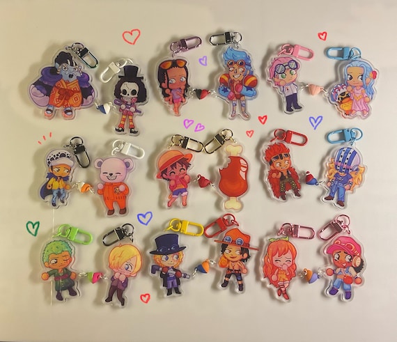 【ONE PIECE 】Face Keychain 麦わらの一味全員セット One Piece Ship Keychain Magnet Heart Romance or Friendship Charms