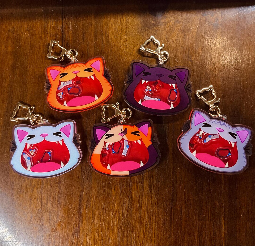 Cat Shaker Keychain Charm Multicolored Variants Cute Kawaii Kitty - Etsy
