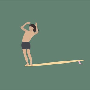 LONGBOARDER SURFING ILLUSTRAION, Toes on the nose.