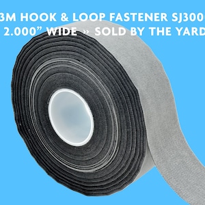 May include: A roll of 3M hook and loop fastener, 2.000" wide, sold by the yard. The roll is black and gray and is on a blue background.