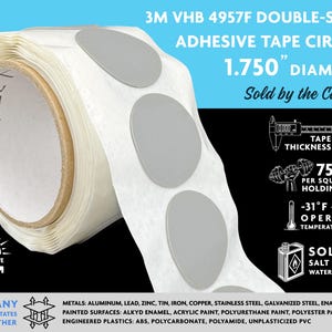 3M VHB 4957F Double-Sided Adhesive Circles, Gray, 1.750&quot; Diameter, Sold by the Circle!