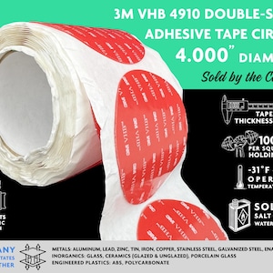3M VHB 4910 Double-Sided Adhesive Circles, Clear/Transparent, 4.000&quot; Diameter, Sold by the Circle!