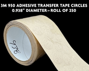 Puede incluir: Un rollo de círculos de cinta adhesiva de transferencia 3M 950 con un diámetro de 2,38 cm. El rollo contiene 250 círculos.