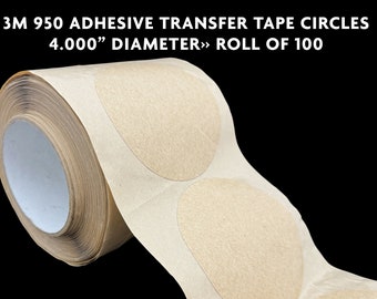 3M 950 Círculos de cinta adhesiva de transferencia, 4.000" de diámetro, 5 mil >> Rollo de 100
