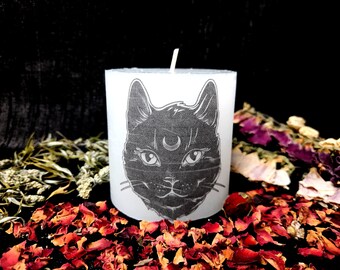 Black Cat Pillar Candle - Hecate, 8 cm x 6.8 cm, Unscented, Ritual, Hekatean Witchcraft, Goddess, Offering