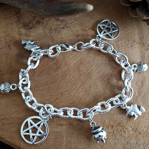 Witchy Bracelet Silver with Pendants Charm, Beads, Witch, Cauldron, Pentacle, Pentagram, Acorn, Protection, Blessings image 5