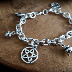 Witchy Bracelet Silver with Pendants Charm, Beads, Witch, Cauldron, Pentacle, Pentagram, Acorn, Protection, Blessings image 6