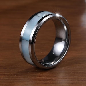 Mother of Pearl Inlay Tungsten Carbide Ring , Silver Wedding Ring,Women&#39;s Men’s Wedding Band,Unisex ring,Engagement ring,Anniversary Ring