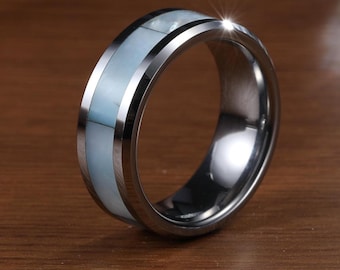 Mother of Pearl Inlay Tungsten Carbide Ring , Silver Wedding Ring,Women's Men’s Wedding Band,Unisex ring,Engagement ring,Anniversary Ring