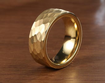 Hammered Gold Tungsten Ring,Gold Tungsten Ring,Men's Wedding Band,Men's Engagement Ring,Hammered Ring,Couples Gold Rings,Anniversary Gift