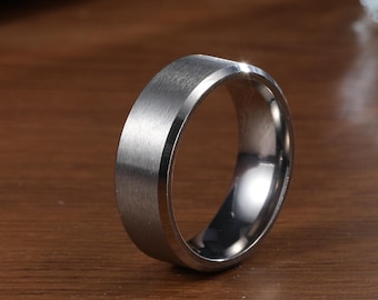Silver Tungsten Ring, Silver Wedding Band,Beveled Edge,Men's Tungsten Ring,Engagement Tungsten Ring,Brush Tungsten Ring,Anniversary Gift