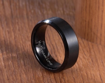 8mm BlackTungsten Carbide Ring, Men's Tungsten Wedding Band, Beveled Edges Brushed Band, Black Wedding Band, Anniversary Ring