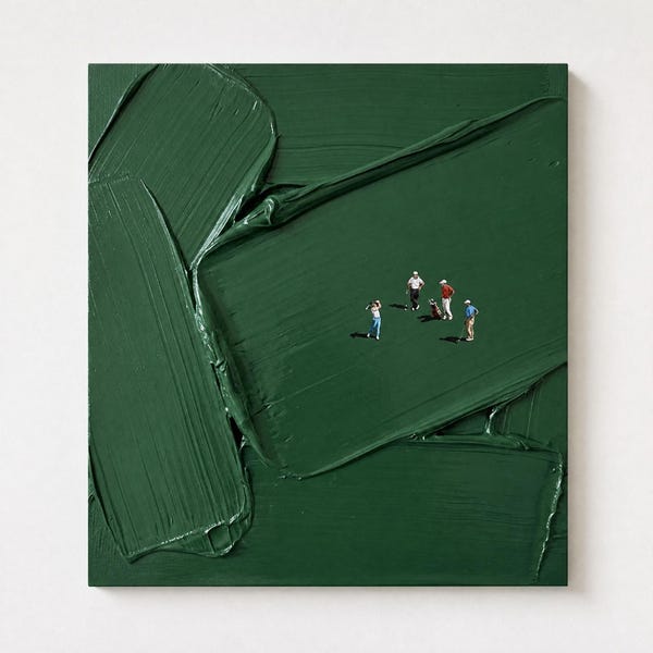 Golf Course Art, 3DTextured Dark Green Impasto Painting, Miniature Golfers on Canvas, Modern Sports Wall Decor, Unique Gift for Golfer