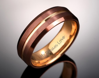 Rose Gold Tungsten Ring, Men's Wedding Band, Brown Tungsten Ring,Tungsten Wedding Band, Ring for Men,Men's Engagement Ring,Anniversary Gifts