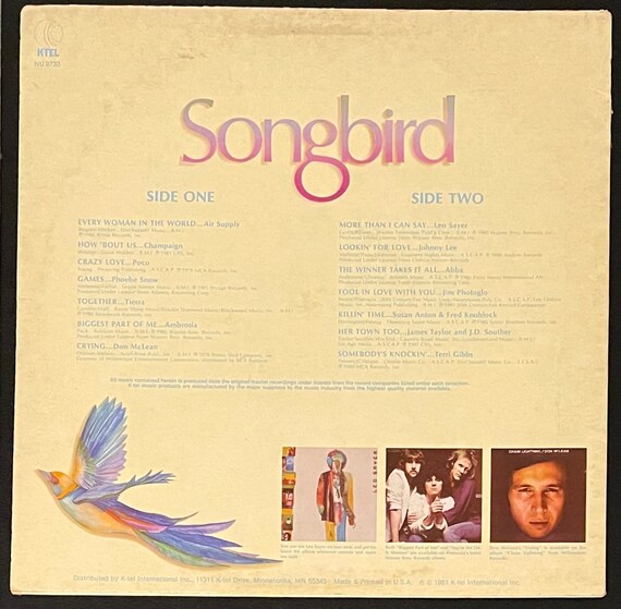 Vintage Vinyl Various Artists Songbird Rock/pop K-tel 