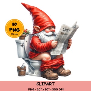 Grappige toiletkabouter clipart, ambachtelijke kabouter PNG, toilet kabouter sublimatie ontwerp, kabouter illustraties, badkamerinrichting, toilethumor, digitaal bestand