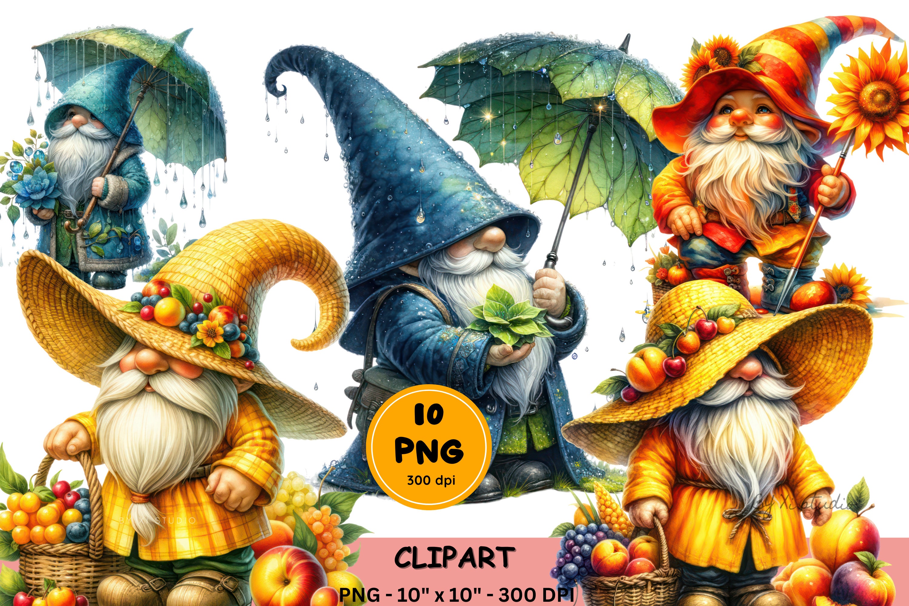 Seasonal Gnomes Clipart, Spring Gnome PNG, Garden Gnome, Summer Gnome ...