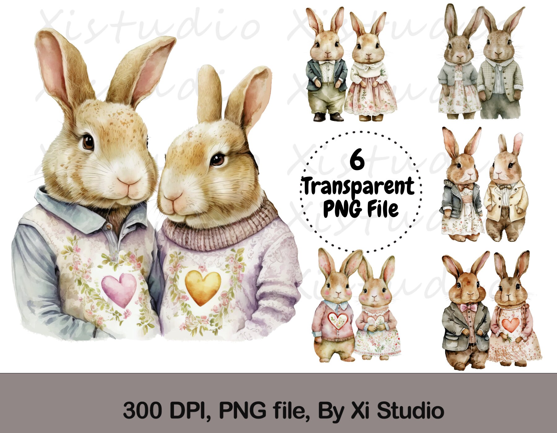 6 Cute Rabbit Couple Clipart Instant Digital File Download Etsy