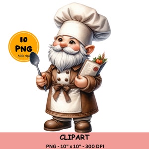 Watercolor Chef Gnome, Cooking gnome png, Kitchen gnomes illustration, Gnome sublimation design, cook gnome, Chef clipart, digital file