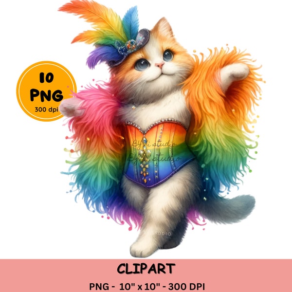 Cute LGBTQ Pride Cat Clipart, Pride Kitten Clipart, Rainbow Pride Cat PNG, LGBT pride Sublimation design, rainbow cat clip art, cute kitten