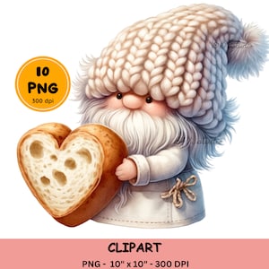 Baker Gnome Clipart, Bread Gnome PNG, Baking Gnome Clip art, heart, cooking gnome, Pastry Chef Gnome Sublimation Design, Digital file