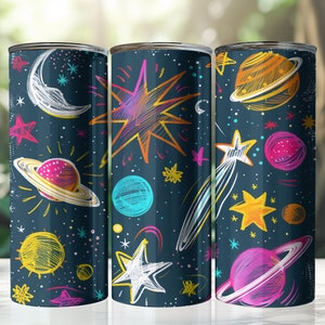 Fun Space, Comet, Universe, Galaxy, Star, 20oz Skinny Tumbler Sublimation Design, Taps toelopende en rechte naadloze Tumbler Wrap, PNG, Levendig